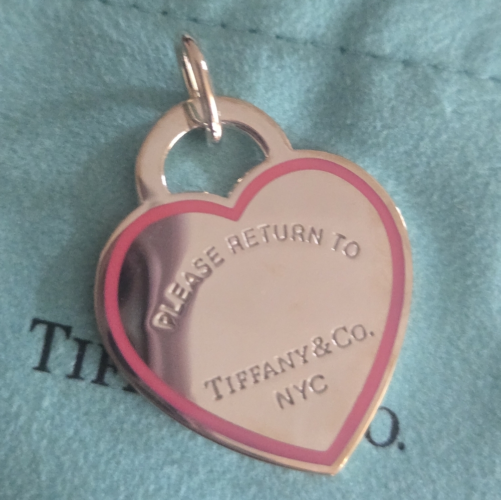 Tiffany & Co. Silver Heart Charm with Pink Border